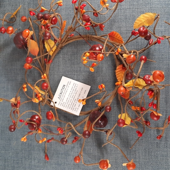 Wreath Candle Rings Set Artificial Bittersweet Seed Berry Miniature Pumpkin NWT - Picture 2 of 4